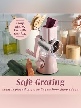NEW Cook With Color Rotary Cheese Grater With 3 Interchangeable Drum Blades